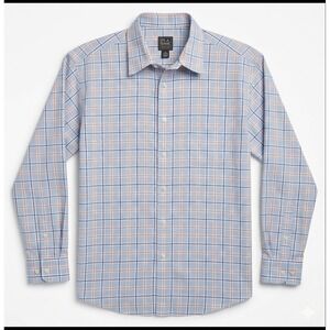 Jos A Bank Traveler Traditional Fit Plaid Button Down Dress Shirt Blue Orange XL